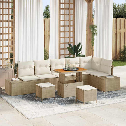Garten-Sofa-Set mit Kissen 9 pcs Beige Poly Rattan
