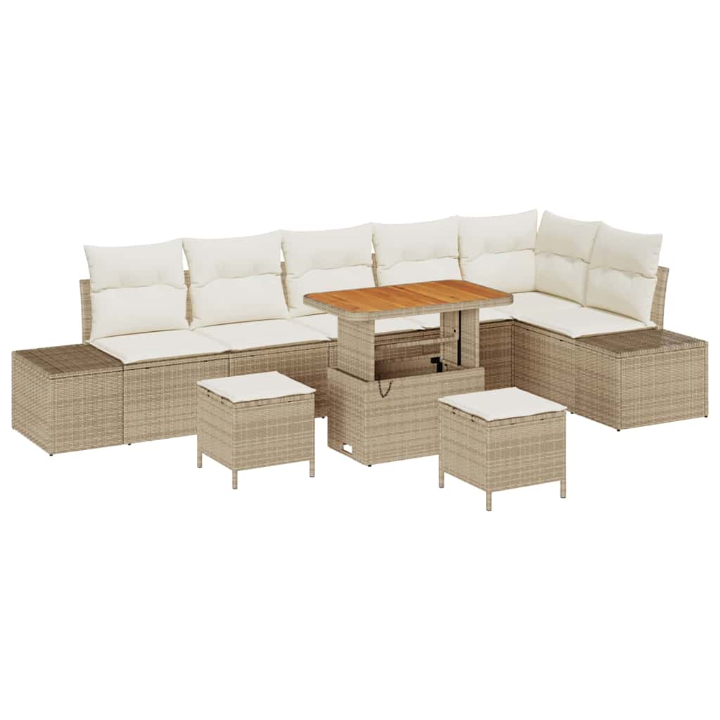 Garten-Sofa-Set mit Kissen 9 pcs Beige Poly Rattan