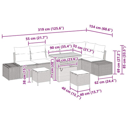 Garten-Sofa-Set mit Kissen 9 pcs Beige Poly Rattan