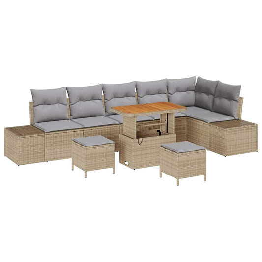 Garten-Sofa-Set mit Kissen 9 pcs Beige Poly Rattan