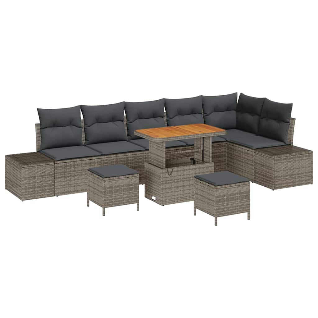 Garten-Sofa-Set mit Kissen 9 pcs Grau Poly Rattan