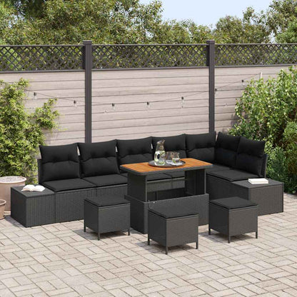 Garten-Sofa-Set mit Kissen 10 pcs Schwarz Poly Rattan