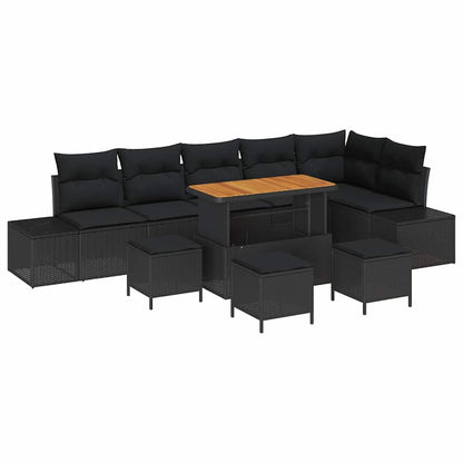 Garten-Sofa-Set mit Kissen 10 pcs Schwarz Poly Rattan