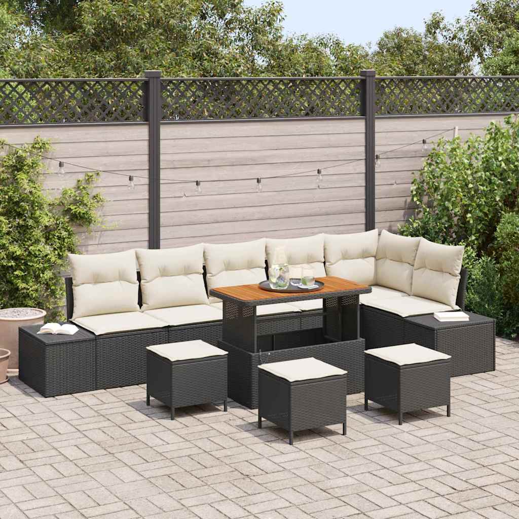Garten-Sofa-Set mit Kissen 10 pcs Schwarz Poly Rattan