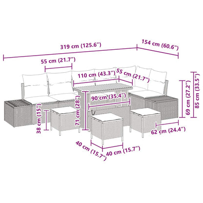 Garten-Sofa-Set mit Kissen 10 pcs Beige Poly Rattan