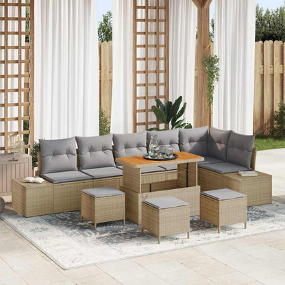 Garten-Sofa-Set mit Kissen 10 pcs Beige Poly Rattan