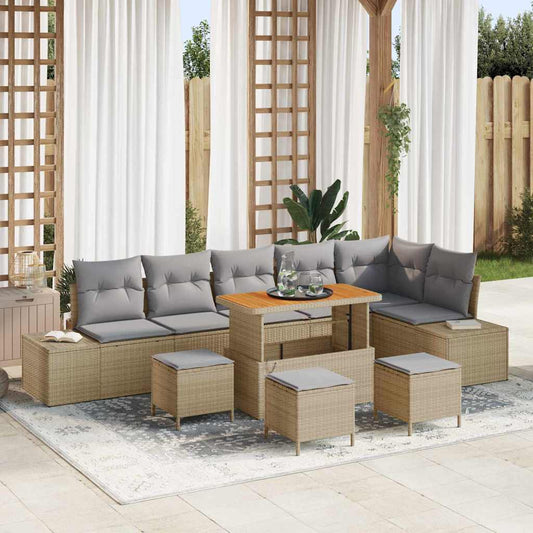 Garten-Sofa-Set mit Kissen 10 pcs Beige Poly Rattan