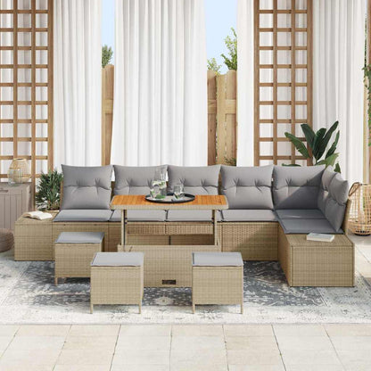 Garten-Sofa-Set mit Kissen 10 pcs Beige Poly Rattan