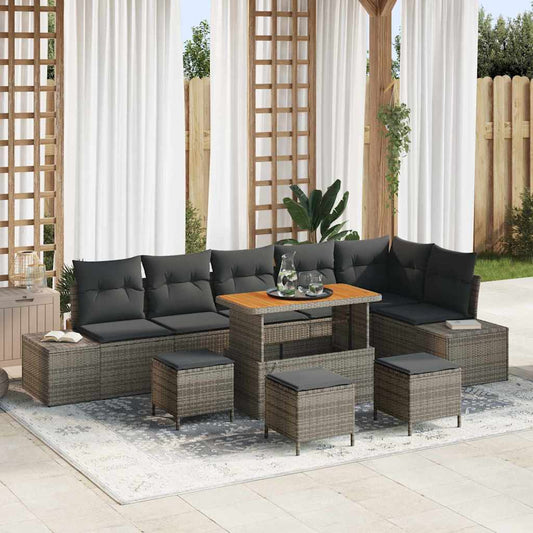 Garten-Sofa-Set mit Kissen 10 pcs Grau Poly Rattan