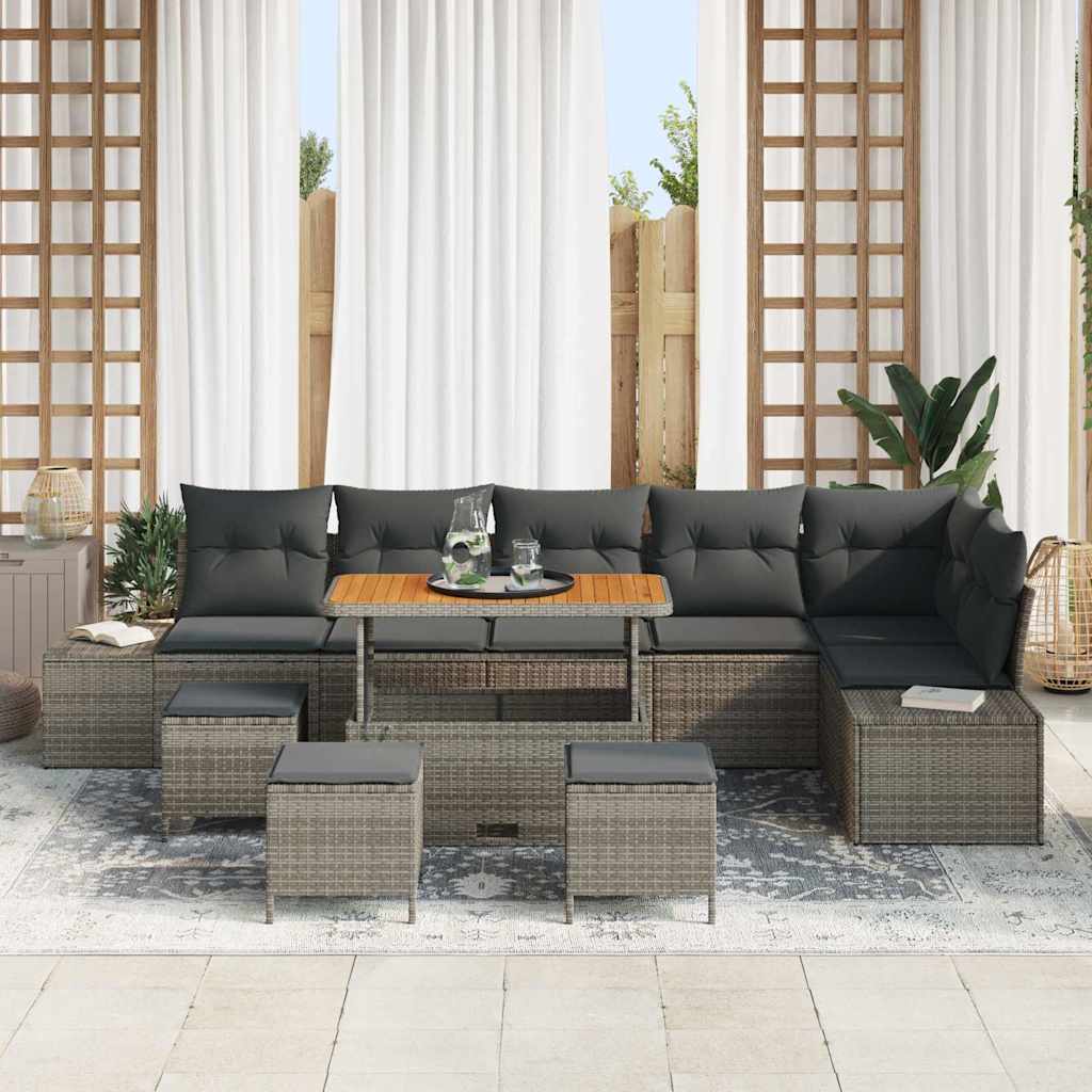 Garten-Sofa-Set mit Kissen 10 pcs Grau Poly Rattan
