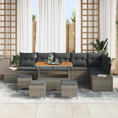 Garten-Sofa-Set mit Kissen 10 pcs Grau Poly Rattan