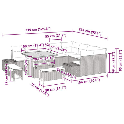 Garten-Sofa-Set mit Speicher 12 pcs Schwarz Poly Rattan