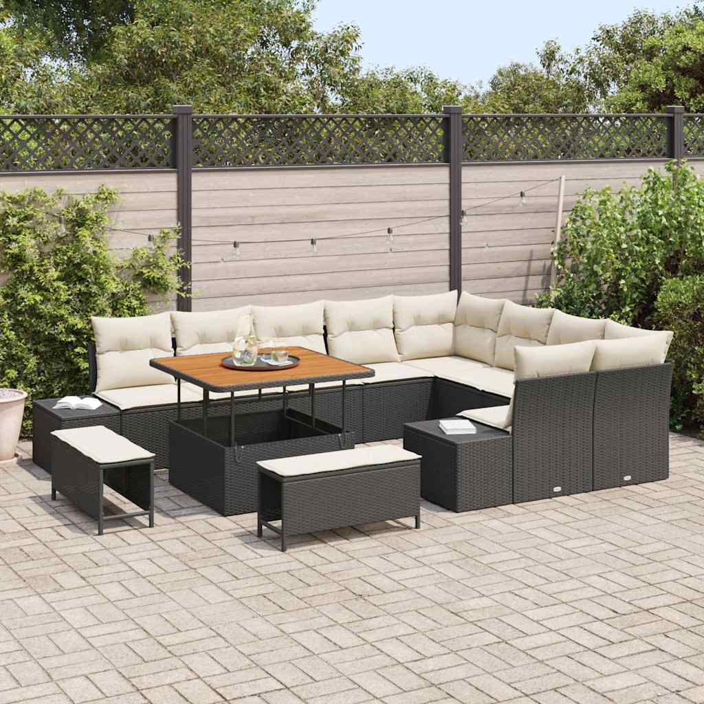 Garten-Sofa-Set mit Speicher 12 pcs Schwarz Poly Rattan