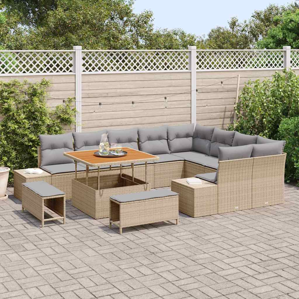 Garten-Sofa-Set mit Speicher 12 pcs Beige Poly Rattan
