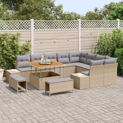 Garten-Sofa-Set mit Speicher 12 pcs Beige Poly Rattan