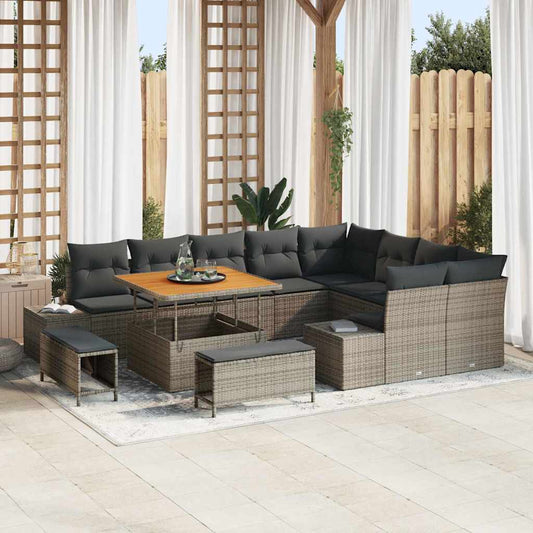 Garten-Sofa-Set mit Speicher 12 pcs Grau Poly Rattan