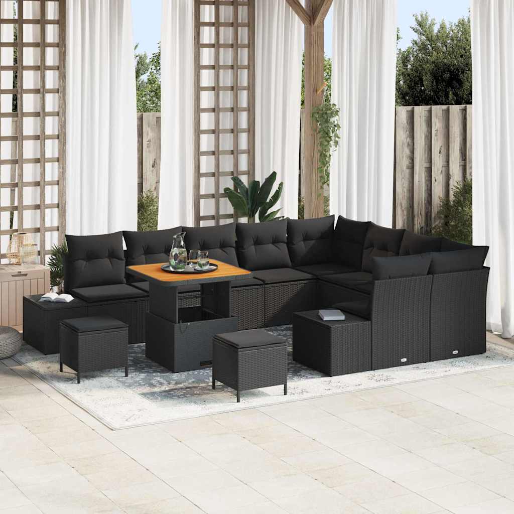 Garten-Sofa-Set mit Speicher 12 pcs Schwarz Poly Rattan