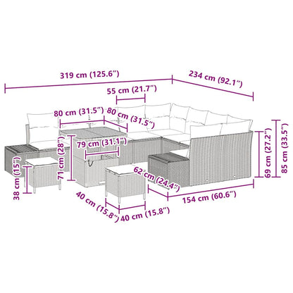 Garten-Sofa-Set mit Speicher 12 pcs Schwarz Poly Rattan