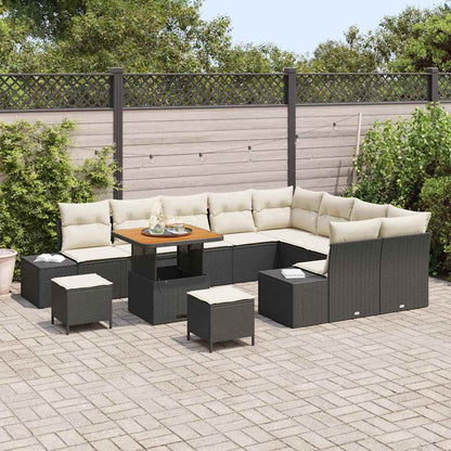 Garten-Sofa-Set mit Speicher 12 pcs Schwarz Poly Rattan