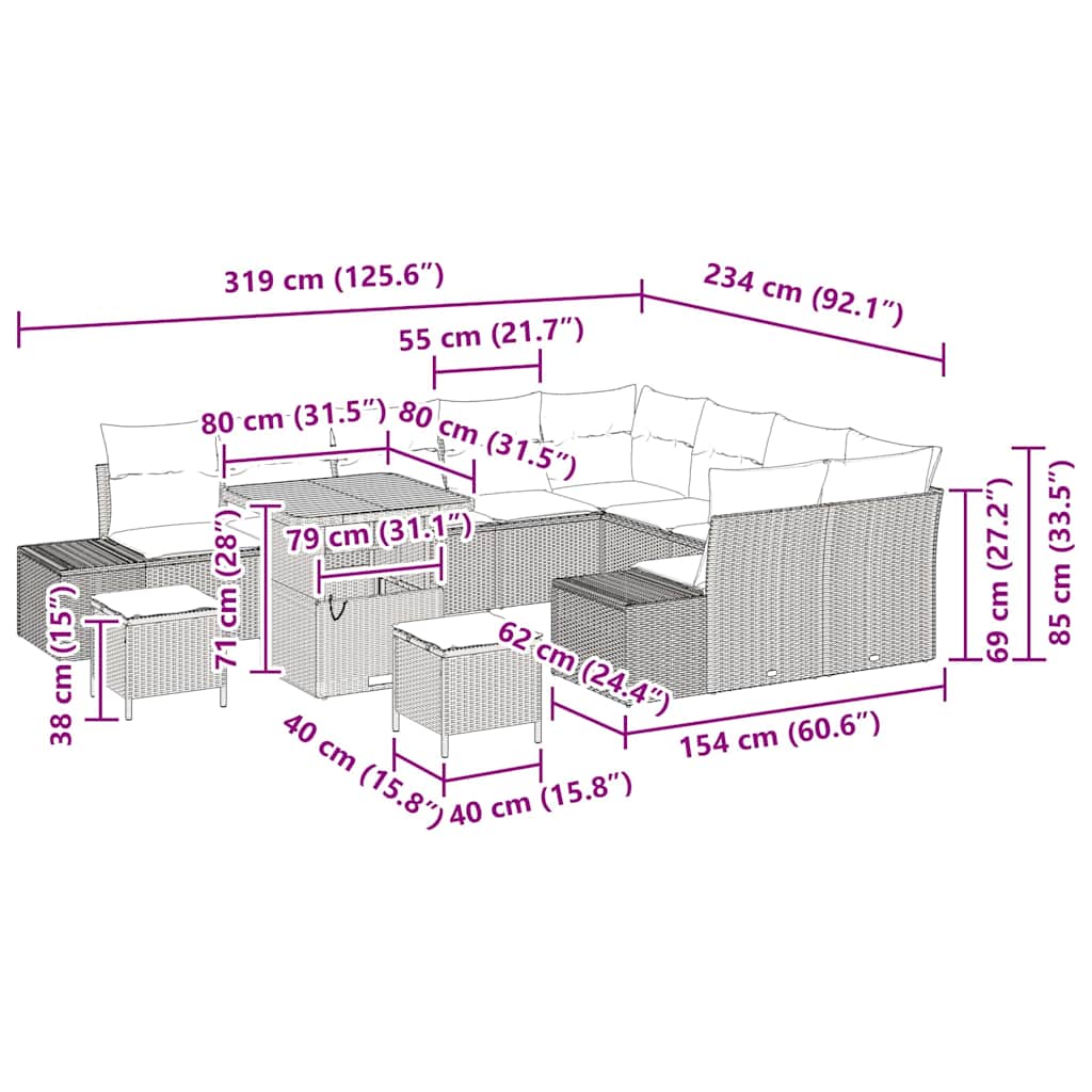 Garten-Sofa-Set mit Speicher 12 pcs Schwarz Poly Rattan