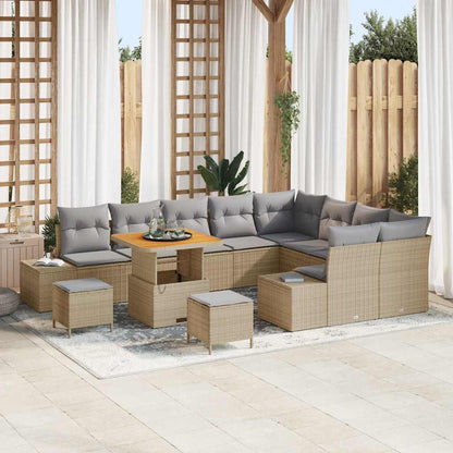 Garten-Sofa-Set mit Speicher 12 pcs Beige Poly Rattan