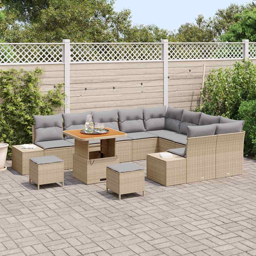 Garten-Sofa-Set mit Speicher 12 pcs Beige Poly Rattan