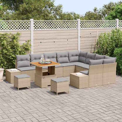 Garten-Sofa-Set mit Speicher 12 pcs Beige Poly Rattan