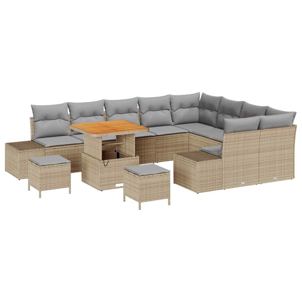 Garten-Sofa-Set mit Speicher 12 pcs Beige Poly Rattan