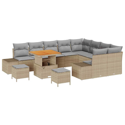 Garten-Sofa-Set mit Speicher 12 pcs Beige Poly Rattan