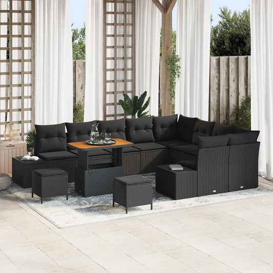 Garten-Sofa-Set mit Speicher 12 pcs Schwarz Poly Rattan
