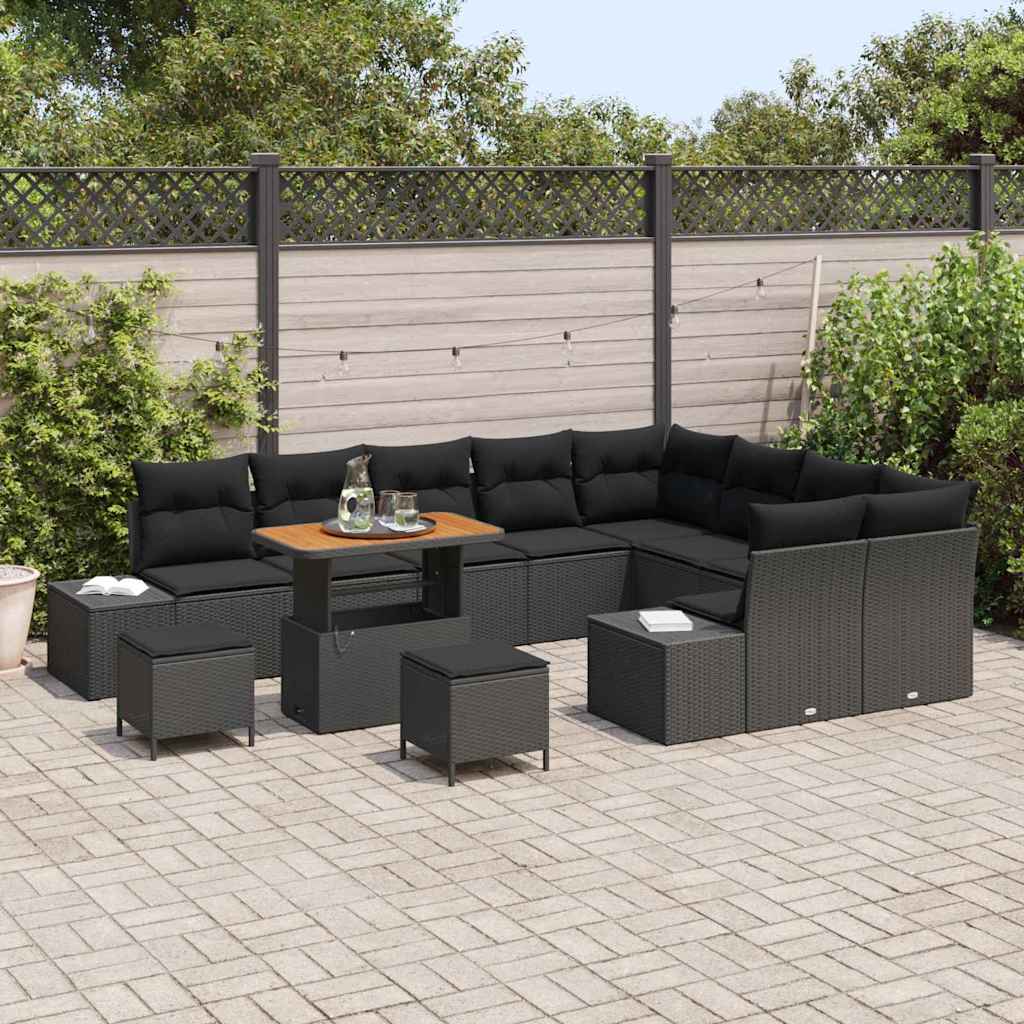 Garten-Sofa-Set mit Speicher 12 pcs Schwarz Poly Rattan