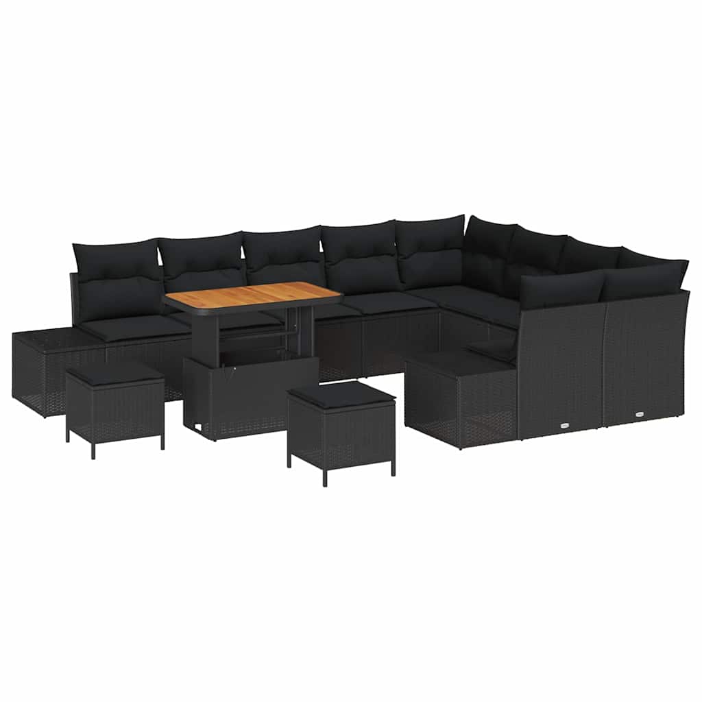 Garten-Sofa-Set mit Speicher 12 pcs Schwarz Poly Rattan