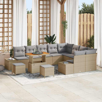 Garten-Sofa-Set mit Speicher 12 pcs Beige Poly Rattan