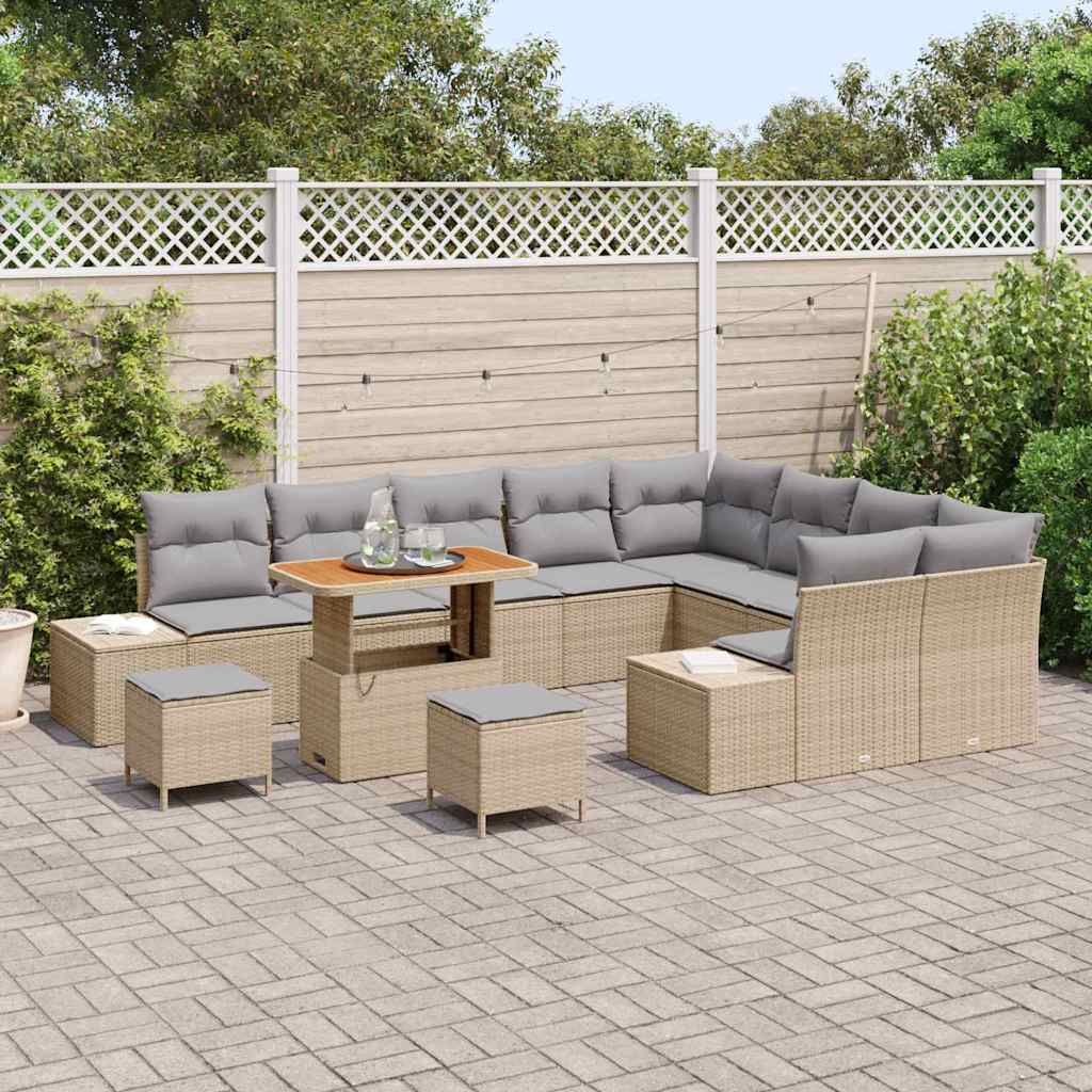 Garten-Sofa-Set mit Speicher 12 pcs Beige Poly Rattan