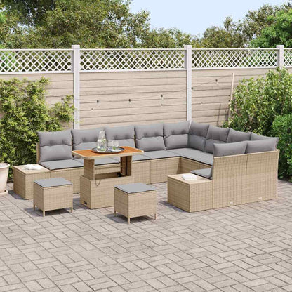 Garten-Sofa-Set mit Speicher 12 pcs Beige Poly Rattan