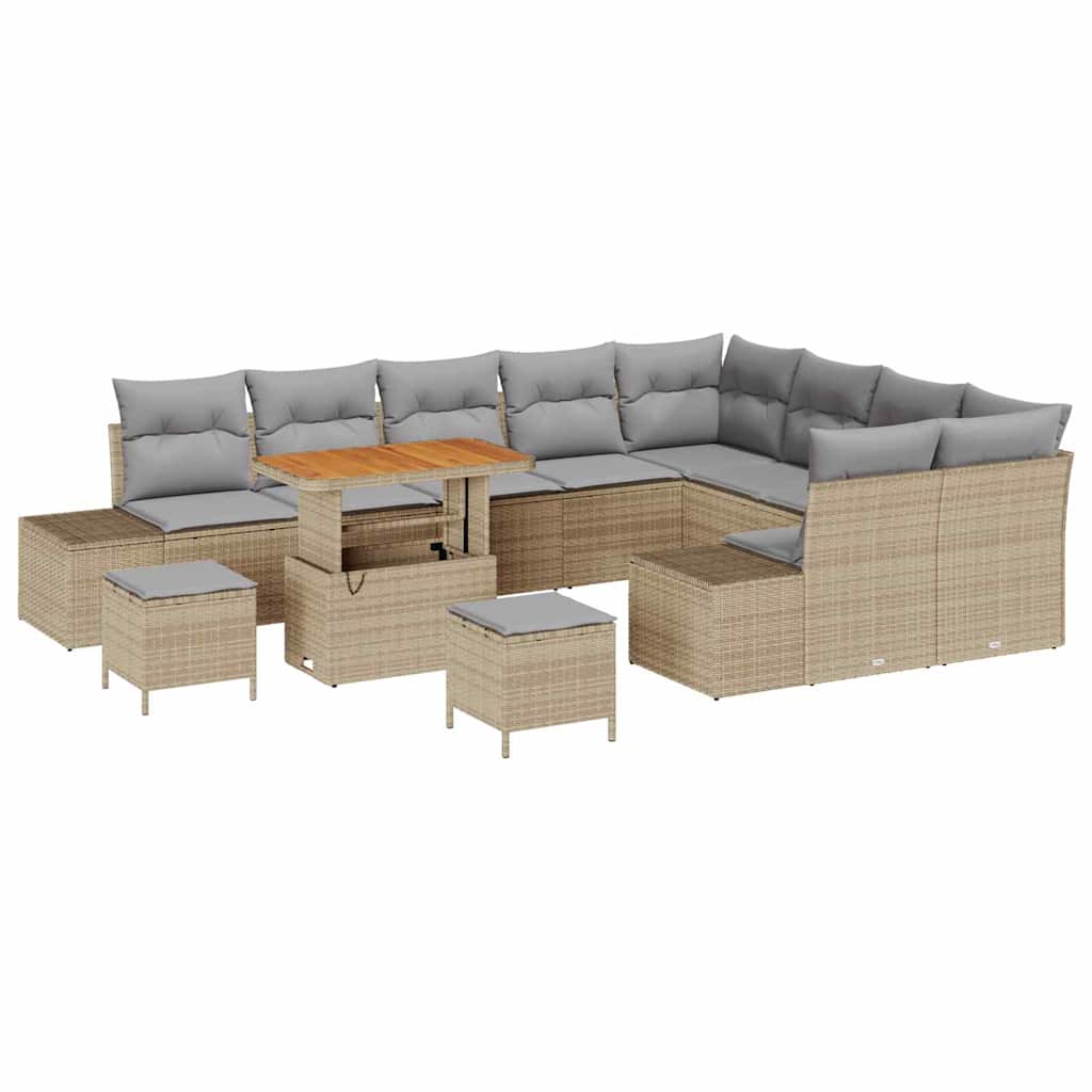 Garten-Sofa-Set mit Speicher 12 pcs Beige Poly Rattan