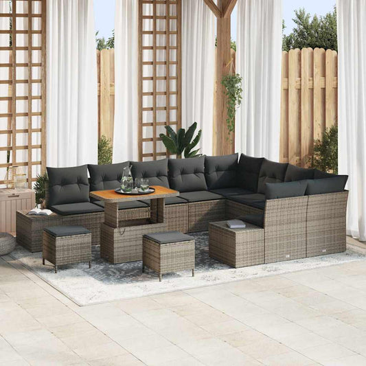 Garten-Sofa-Set mit Speicher 12 pcs Grau Poly Rattan