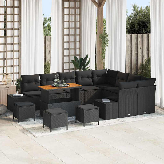 Garten-Sofa-Set mit Speicher 13 pcs Schwarz Poly Rattan