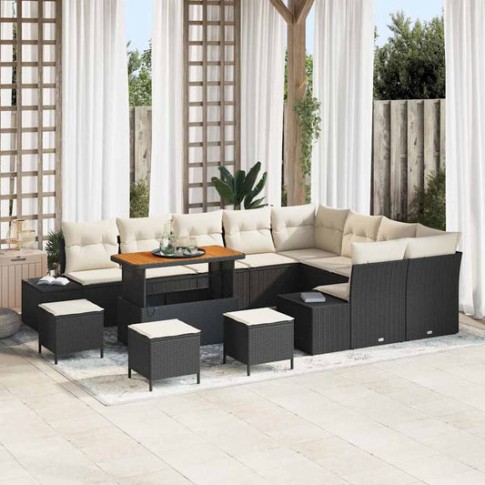 Garten-Sofa-Set mit Speicher 13 pcs Schwarz Poly Rattan