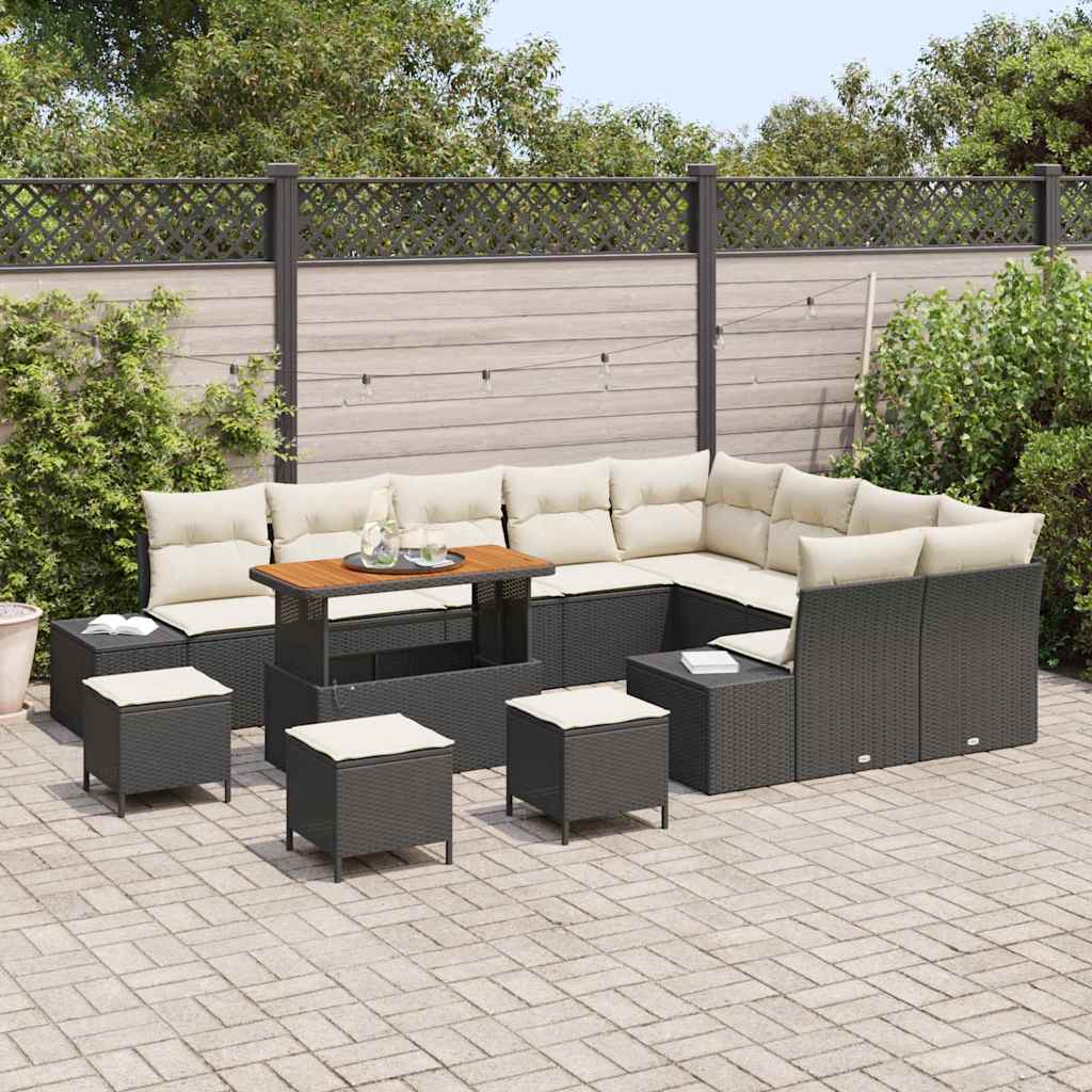 Garten-Sofa-Set mit Speicher 13 pcs Schwarz Poly Rattan