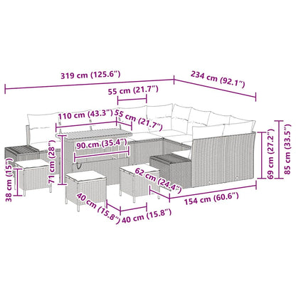 Garten-Sofa-Set mit Speicher 13 pcs Schwarz Poly Rattan