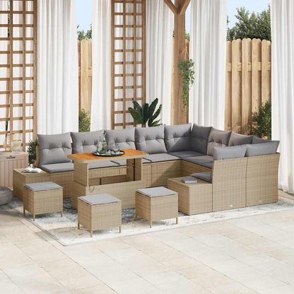 Garten-Sofa-Set mit Speicher 13 pcs Beige Poly Rattan