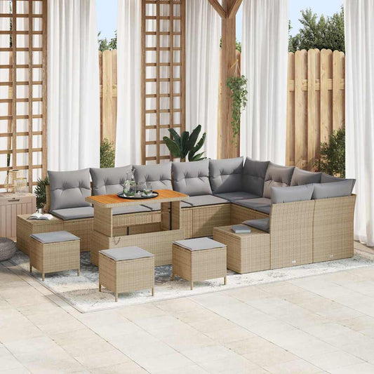 Garten-Sofa-Set mit Speicher 13 pcs Beige Poly Rattan