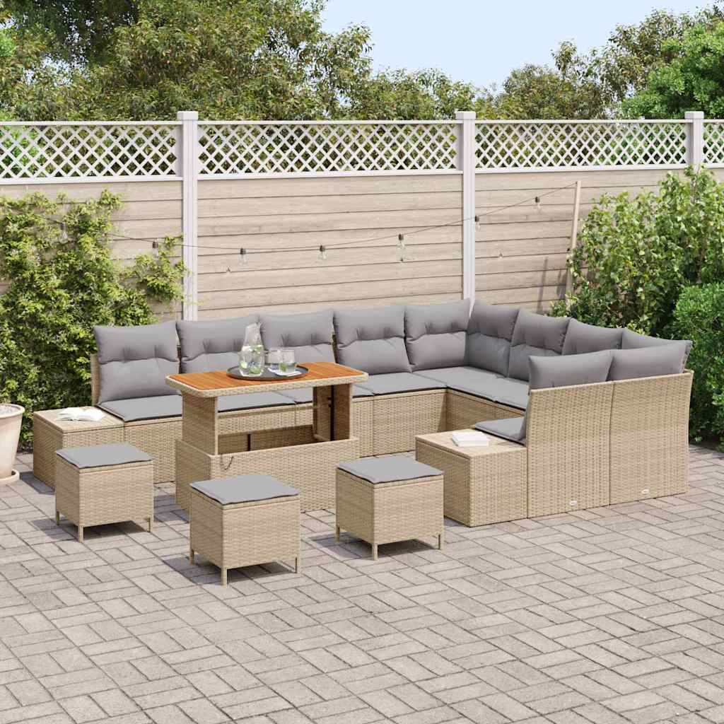 Garten-Sofa-Set mit Speicher 13 pcs Beige Poly Rattan