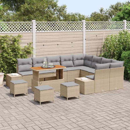 Garten-Sofa-Set mit Speicher 13 pcs Beige Poly Rattan