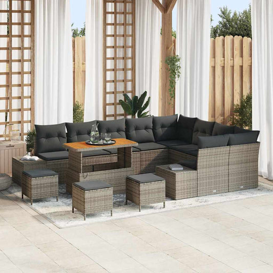 Garten-Sofa-Set mit Speicher 13 pcs Grau Poly Rattan
