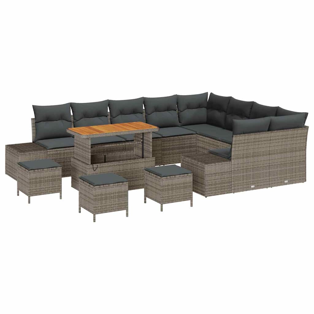 Garten-Sofa-Set mit Speicher 13 pcs Grau Poly Rattan