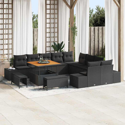 Garten-Sofa-Set mit Kissen 13 pcs Schwarz Poly Rattan