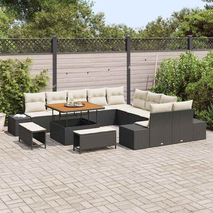 Garten-Sofa-Set mit Kissen 13 pcs Schwarz Poly Rattan