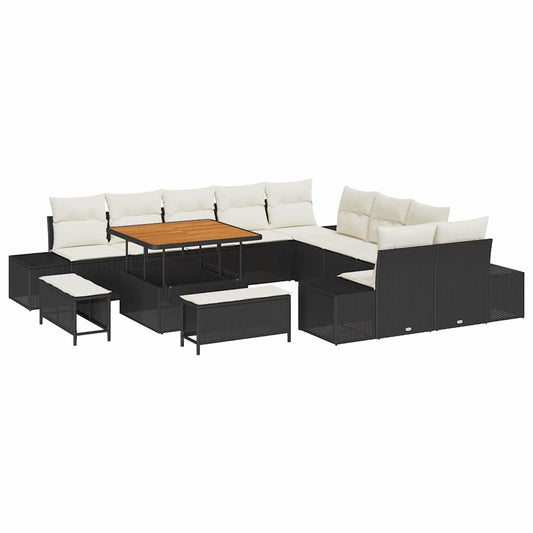 Garten-Sofa-Set mit Kissen 13 pcs Schwarz Poly Rattan